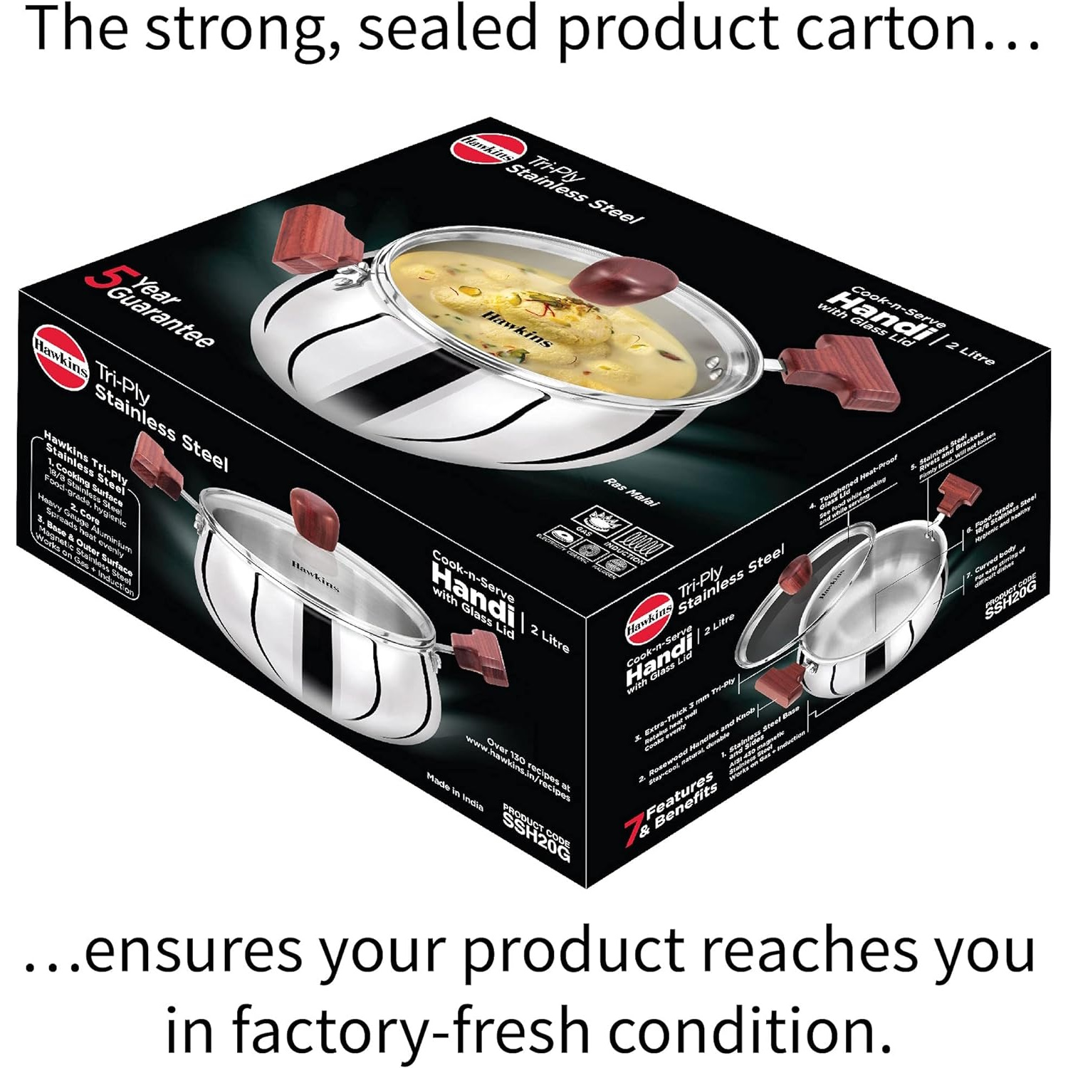 Hawkins Tri-ply Stainless Steel Handi 2 Litre With Glass Lid (SSH20G)-4