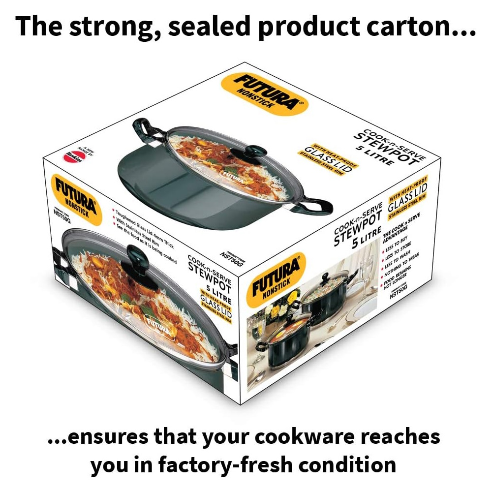 Hawkins Nonstick Cook-n-serve Stewpot 5 Litre With Glass Lid NST50G-4