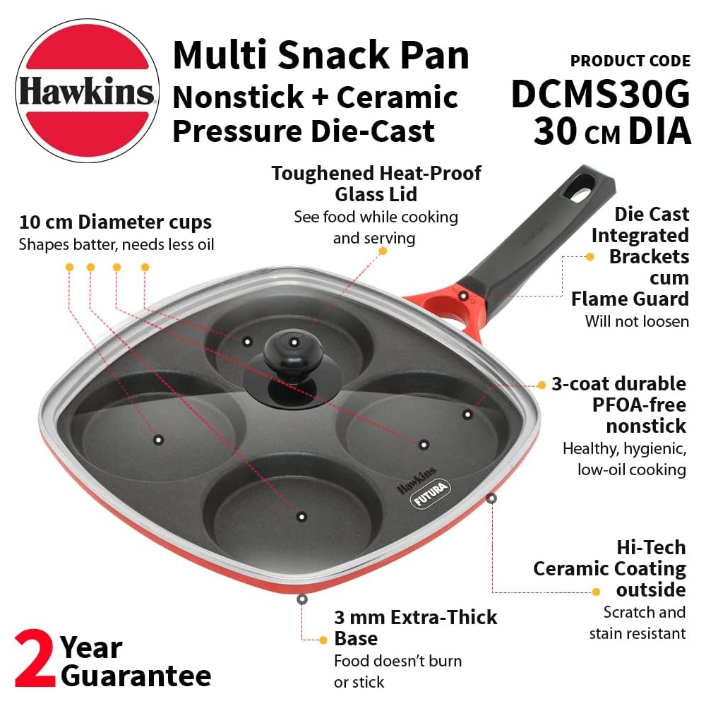 Hawkins Die Cast Multi Snack Pan 30 Cm With Glass Lid DCMS30G-2