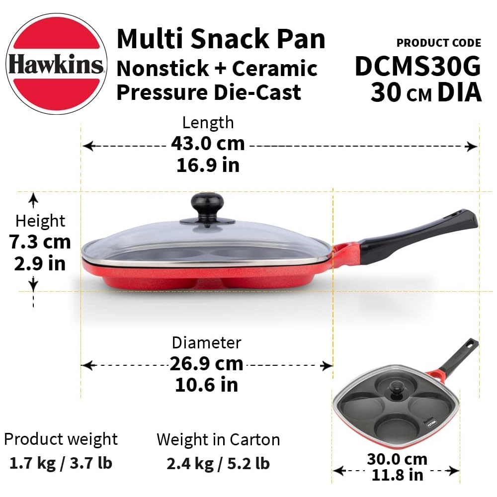 Hawkins Die Cast Multi Snack Pan 30 Cm With Glass Lid DCMS30G-3