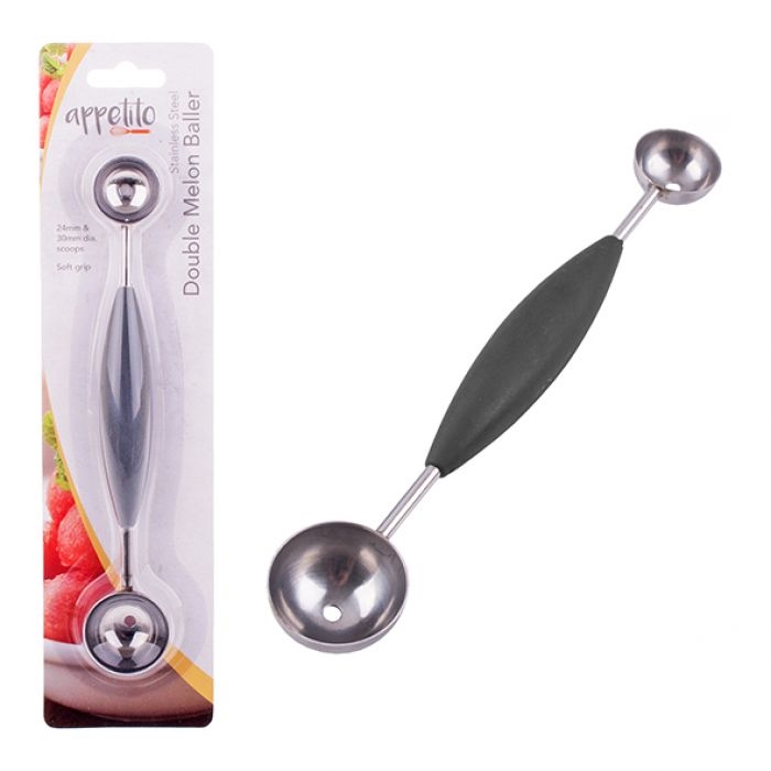 Appetito Stainless Steel Double Melon Baller Soft Grip-2