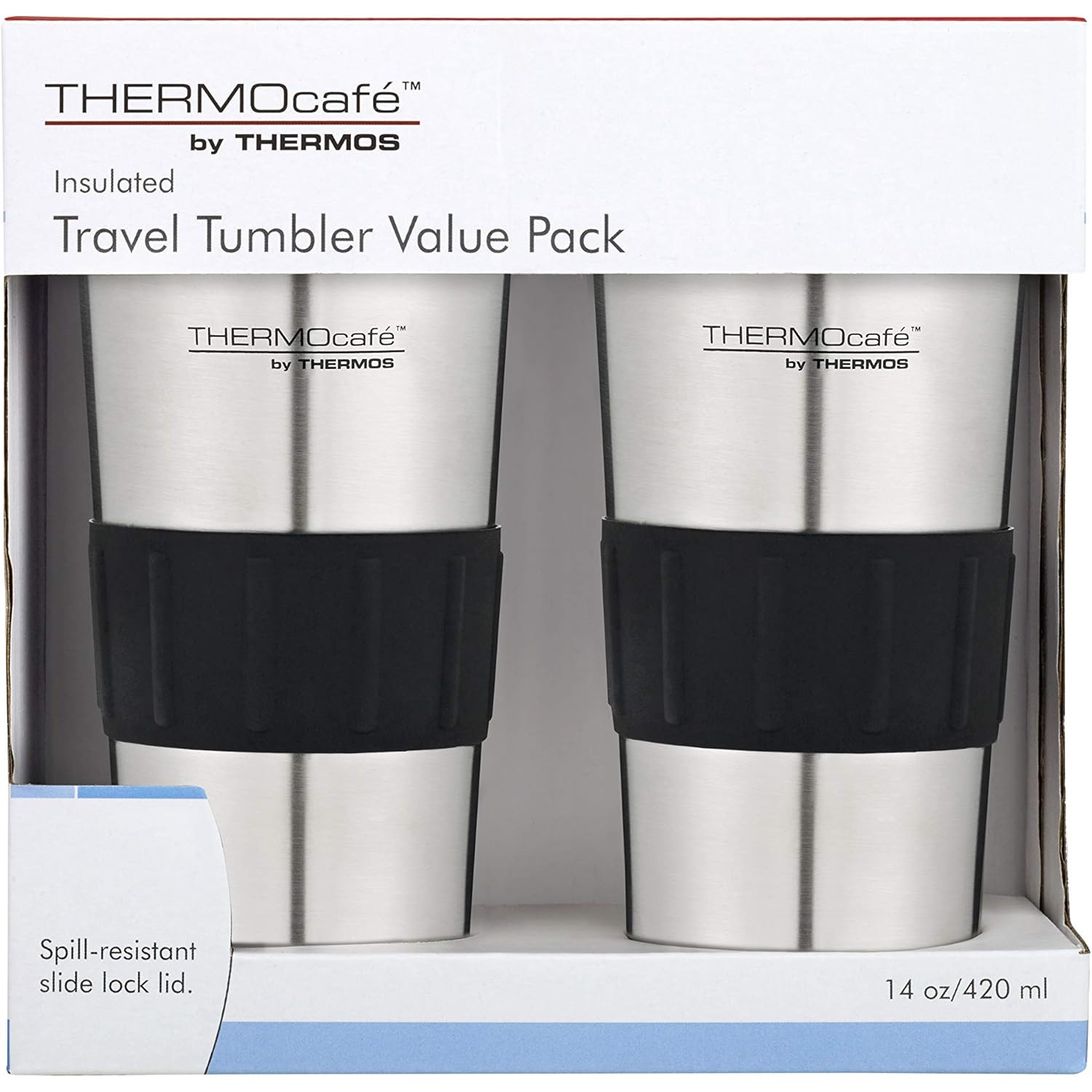Thermos THERMOcafe 420mL Travel Tumblers 2-Pack - Black/Silver-3