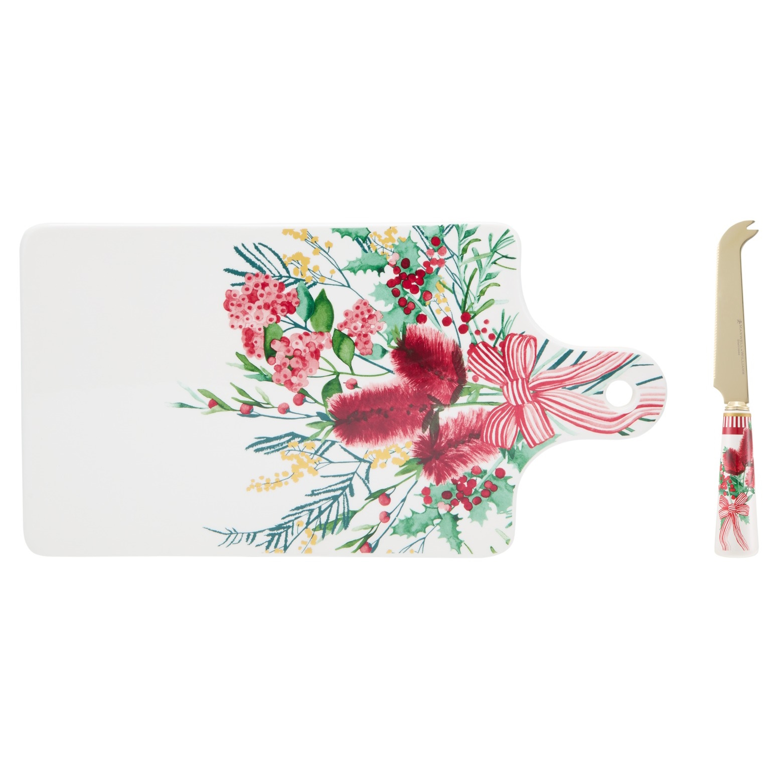 Maxwell & Williams Festive Flora Cheese Paddle & Knife Set Gift Boxed-1