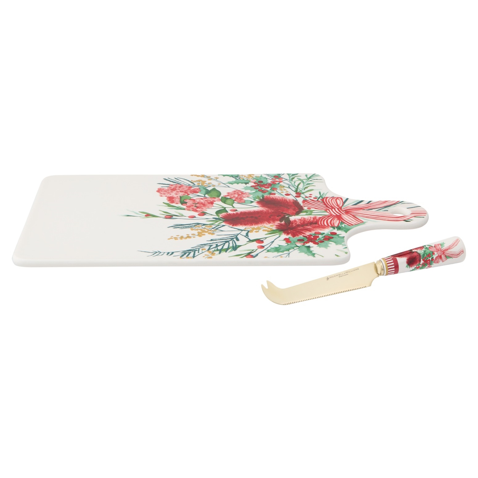 Maxwell & Williams Festive Flora Cheese Paddle & Knife Set Gift Boxed-2
