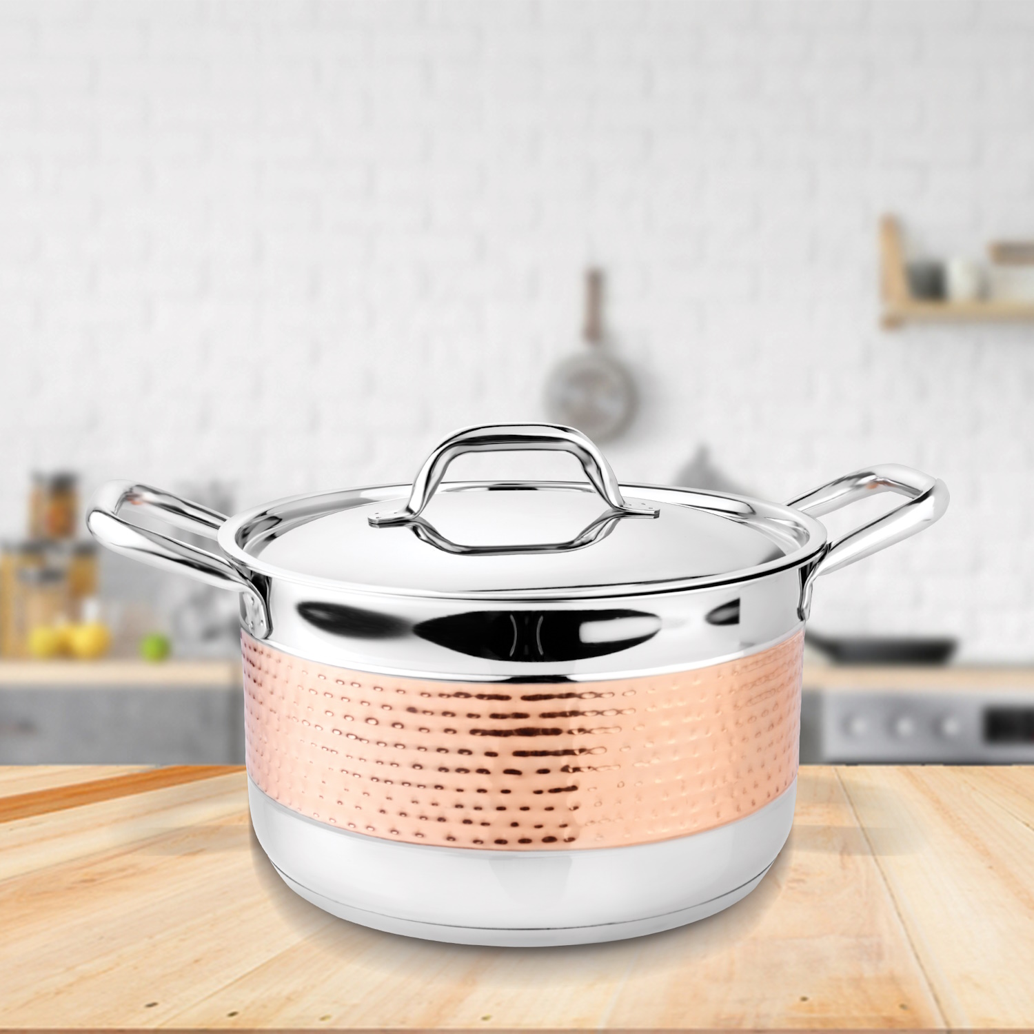 Embassy 30 cms Wonder Sauce-Pot Copper Hammered With Lid -2