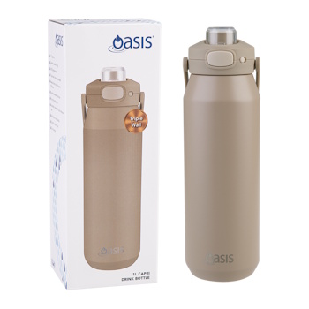 Oasis Ceramic Lined Stainless Steel Insulated Capri Drink Bottle Quick Release Lid 1l Latte