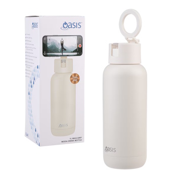 Oasis Mag-grip Ceramic Lined Stainless Steel Triple Wall Insulated Moda Drink Bottle 1l Alabaster