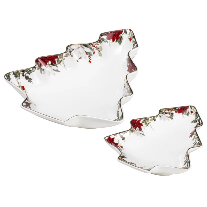 Ashdene Poinsettia White 2pk Christmas Tree Platter-1