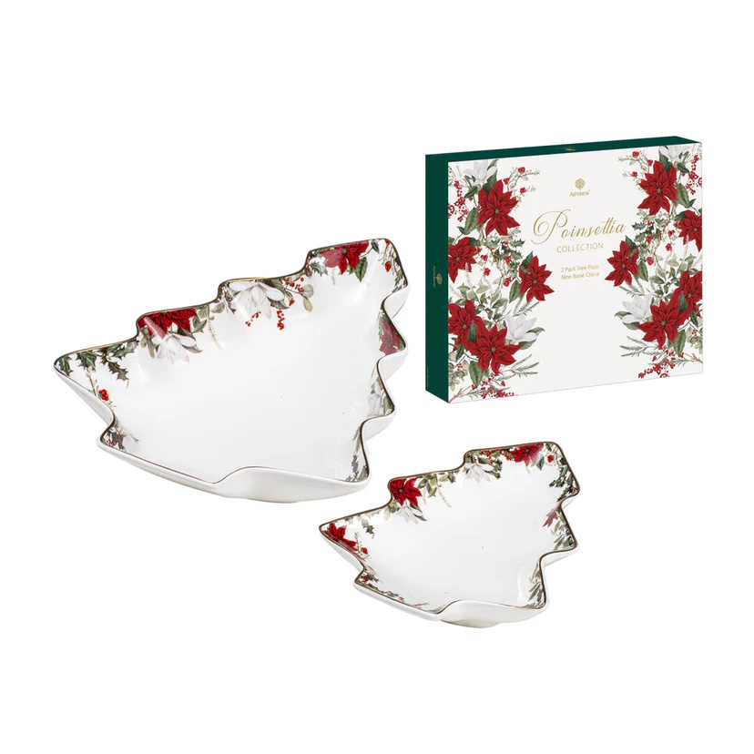 Ashdene Poinsettia White 2pk Christmas Tree Platter