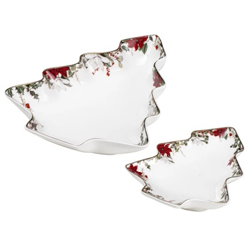 Ashdene Poinsettia White 2pk Christmas Tree Platter