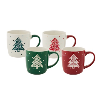 BUNDANOON Barrel Mug 400ml, Set of 4 - Xmas Tree