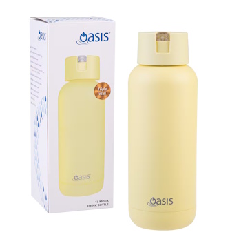 Oasis Moda Ceramic Lined Stainless Steel Triple Wall Insulated Drink Bottle 1l - Daffodil