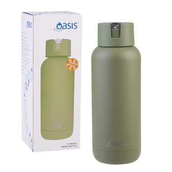 Oasis Moda Ceramic Lined Stainless Steel Triple Wall Insulated Drink Bottle 1l - Olive Green