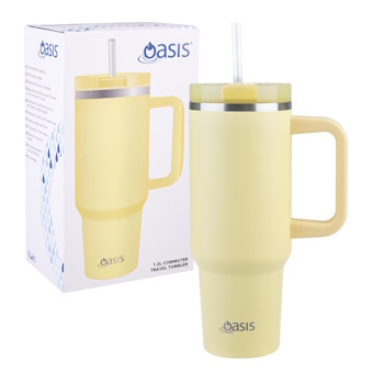 Oasis Stainless Steel Double Wall Insulated Commuter Travel Tumbler 1.2l - Daffodil