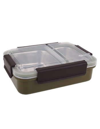 Oasis Stainless Steel 2 Compartment Lunch Box 23 X 16.5 X 7cm - Khaki