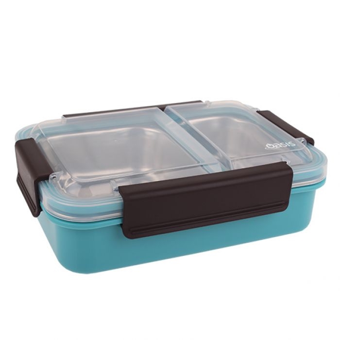 Oasis Stainless Steel 2 Compartment Lunch Box 23 X 16.5 X 7cm - Turquoise-1
