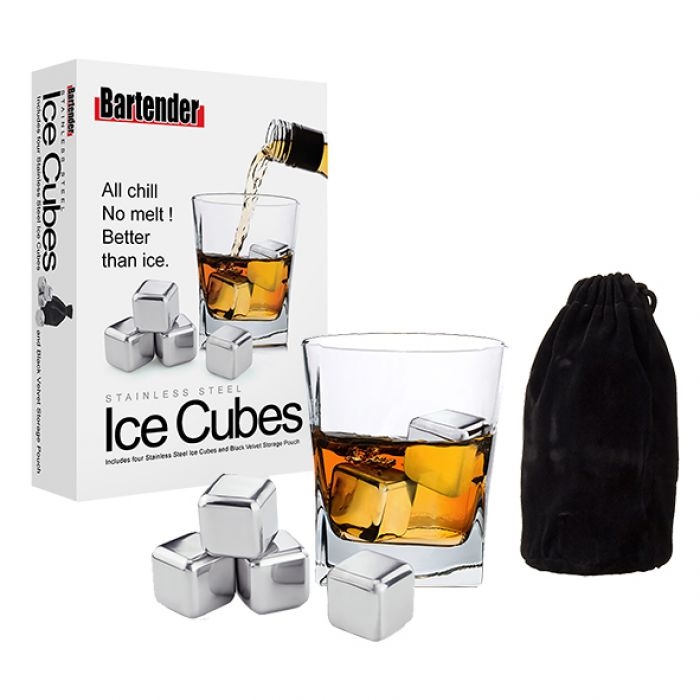 Bartender Stainless Steel Ice Cubes Set 4 With Bag-1