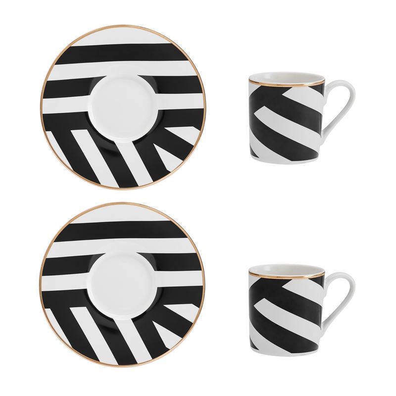 Mikasa Luxe Deco 2pc Fine China Espresso Cup & Saucer Set - Geo Pattern, 110ml