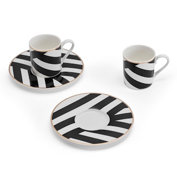 Mikasa Luxe Deco 2pc Fine China Espresso Cup & Saucer Set - Geo Pattern, 110ml