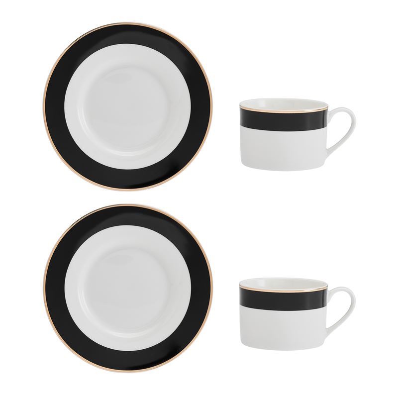 Mikasa Luxe Deco 2pc Fine China Tea Cup & Saucer Set - Band Pattern, 200ml-2