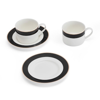 Mikasa Luxe Deco 2pc Fine China Tea Cup & Saucer Set - Band Pattern, 200ml