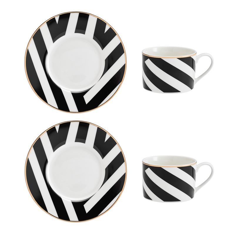 Mikasa Luxe Deco 2pc Fine China Tea Cup & Saucer Set - Geo Pattern, 250ml-2