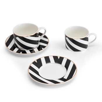 Mikasa Luxe Deco 2pc Fine China Tea Cup & Saucer Set - Geo Pattern, 250ml