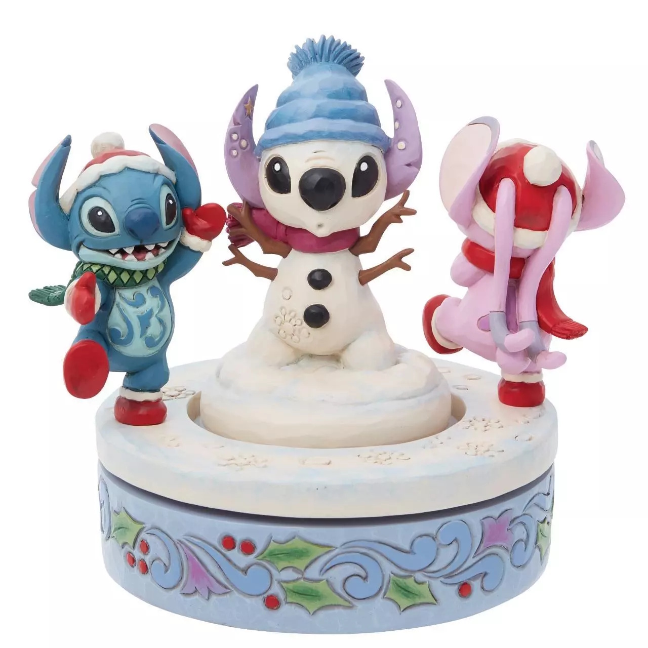 Jim Shore Disney Traditions Stitch & Angel with Snowman Rotator Figurine-1