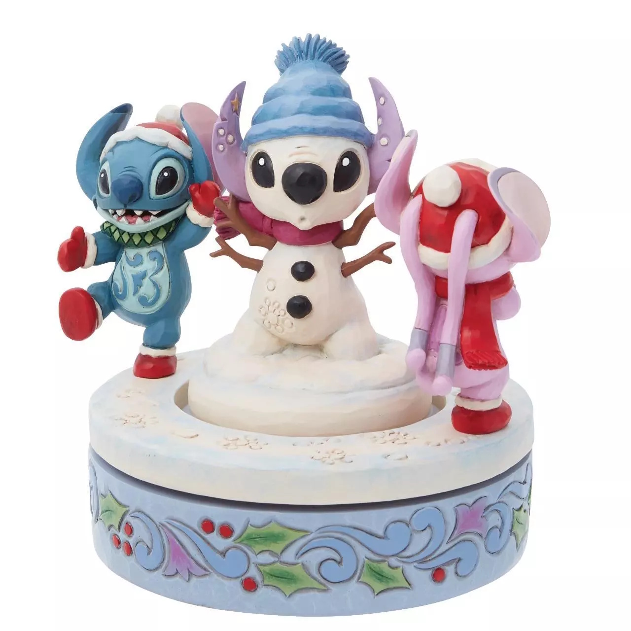 Jim Shore Disney Traditions Stitch & Angel with Snowman Rotator Figurine-3
