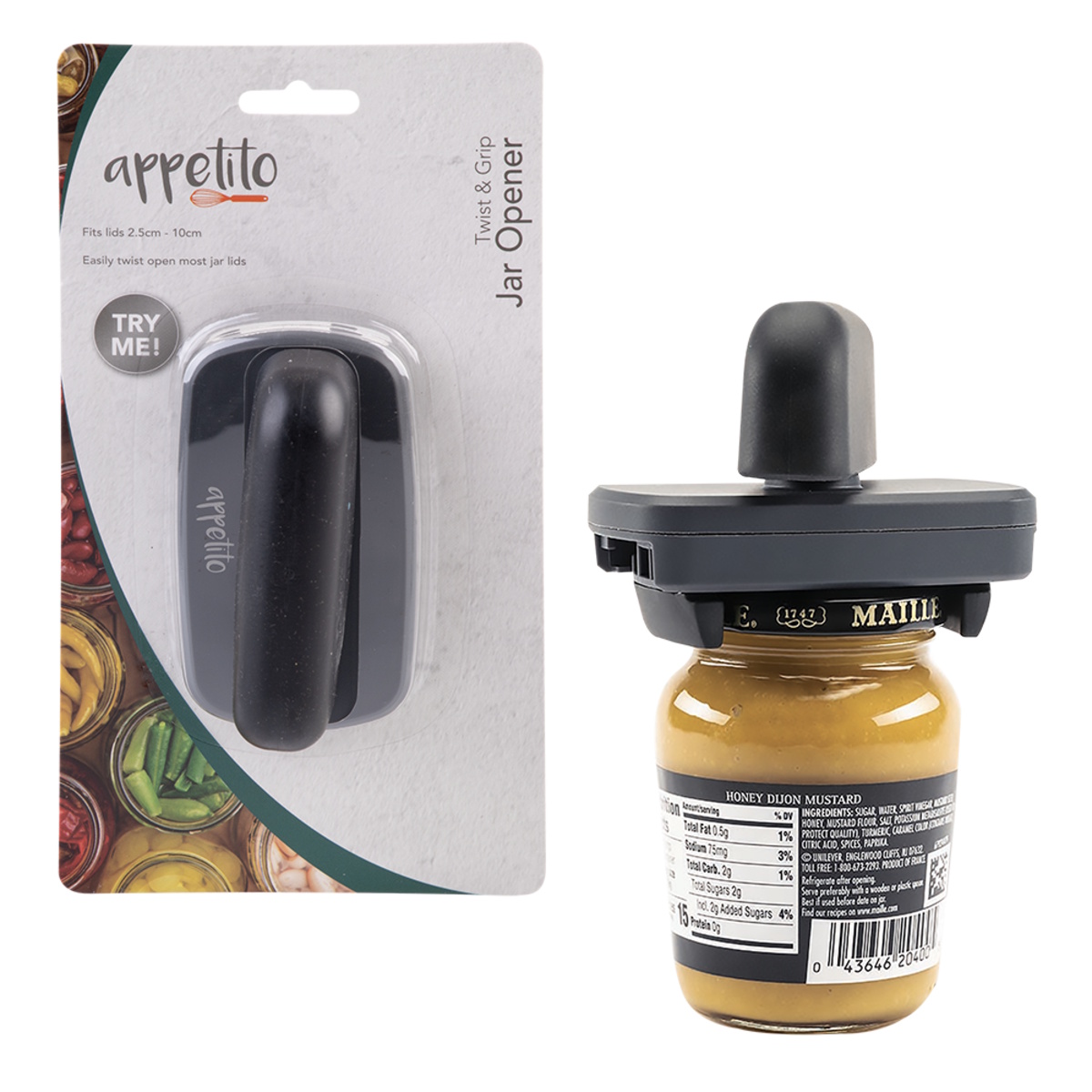 Appetito Twist & Grab Jar Opener - Black-1