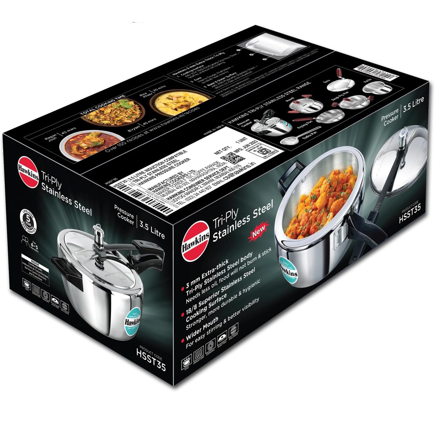 Hawkins Stainless Steel Tri Ply Pressure Cooker 3.5L - HSST35-4