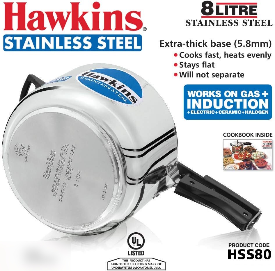 Hawkins Stainless Steel 8 Litre Pressure Cooker - Induction - HSS80-2
