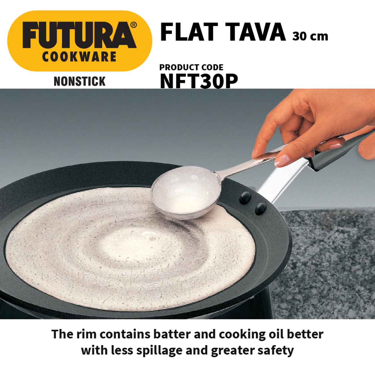 Hawkins 30cm Nonstick Flat Tava With Plastic Handle - NFT30P-3