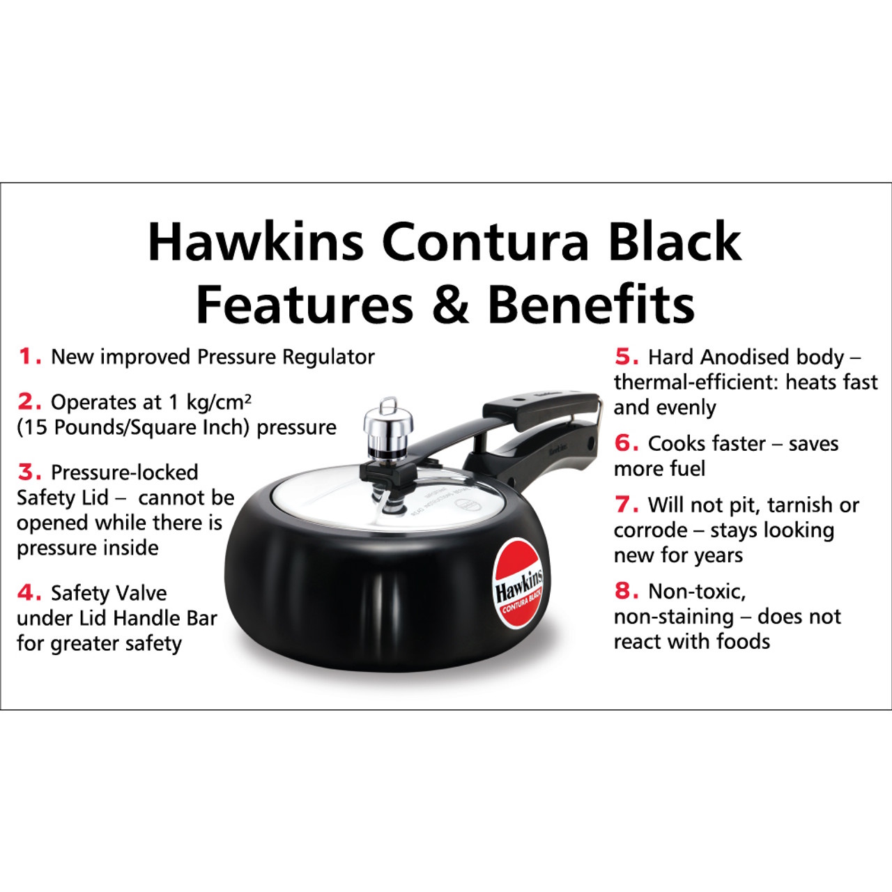 Hawkins Contura Pressure Cooker Black (2L) - CB20-4