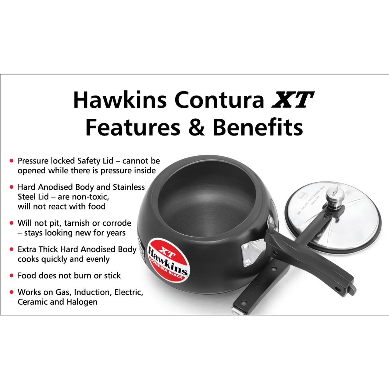Hawkins Contura Black XT5 Litre Pressure Cooker - CXT50-4