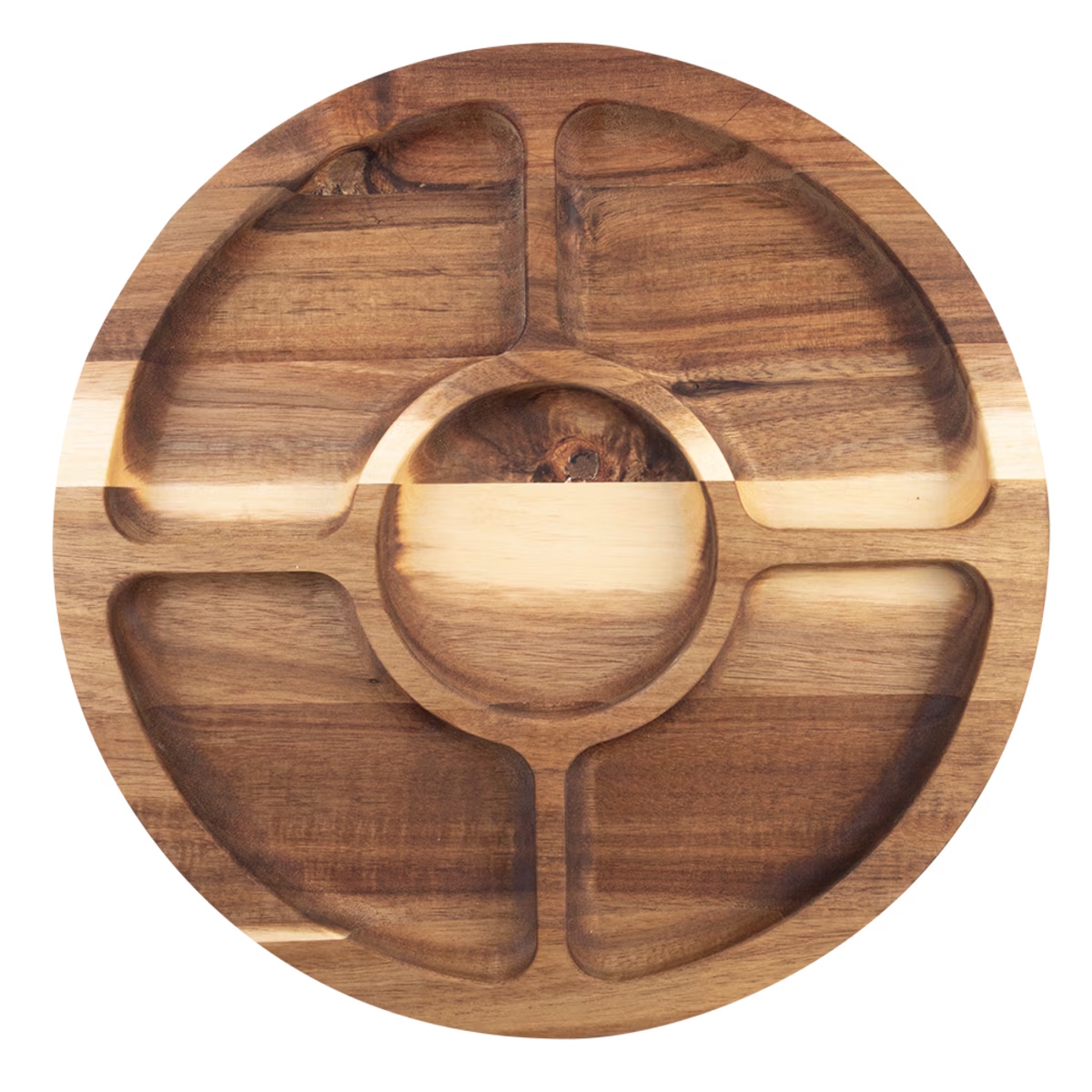 Alfresco Lane Acacia Wood 5 Compartment Round Grazing Platter W/ Lid-2