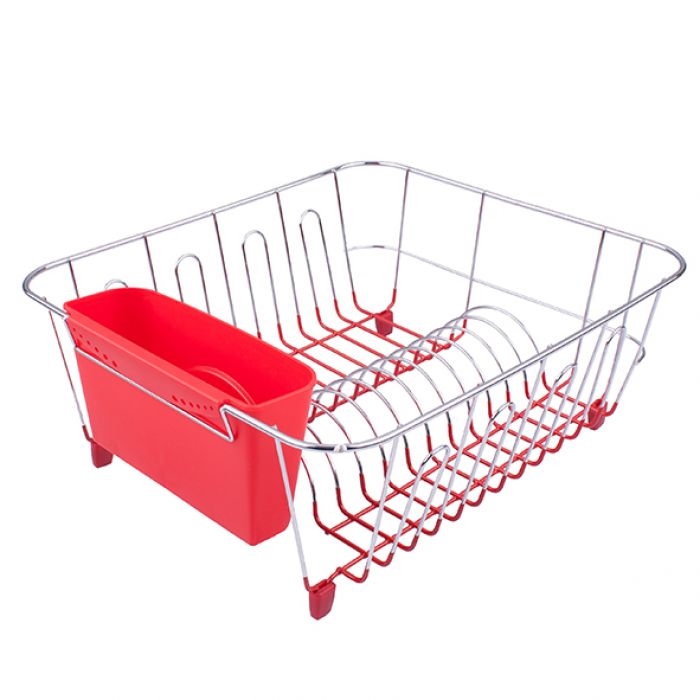 Small Dish Drainer Chrome/pvc  with Caddy 36.5 X 32.3 X 14.3 - Red-1