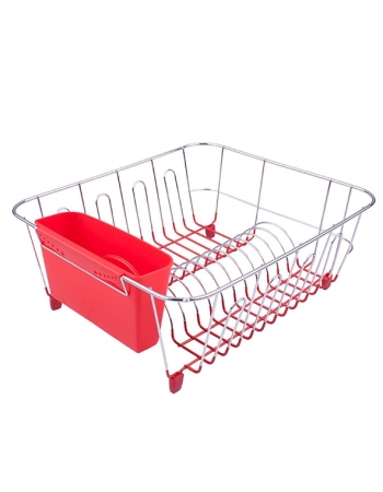 Small Dish Drainer Chrome/pvc  with Caddy 36.5 X 32.3 X 14.3 - Red