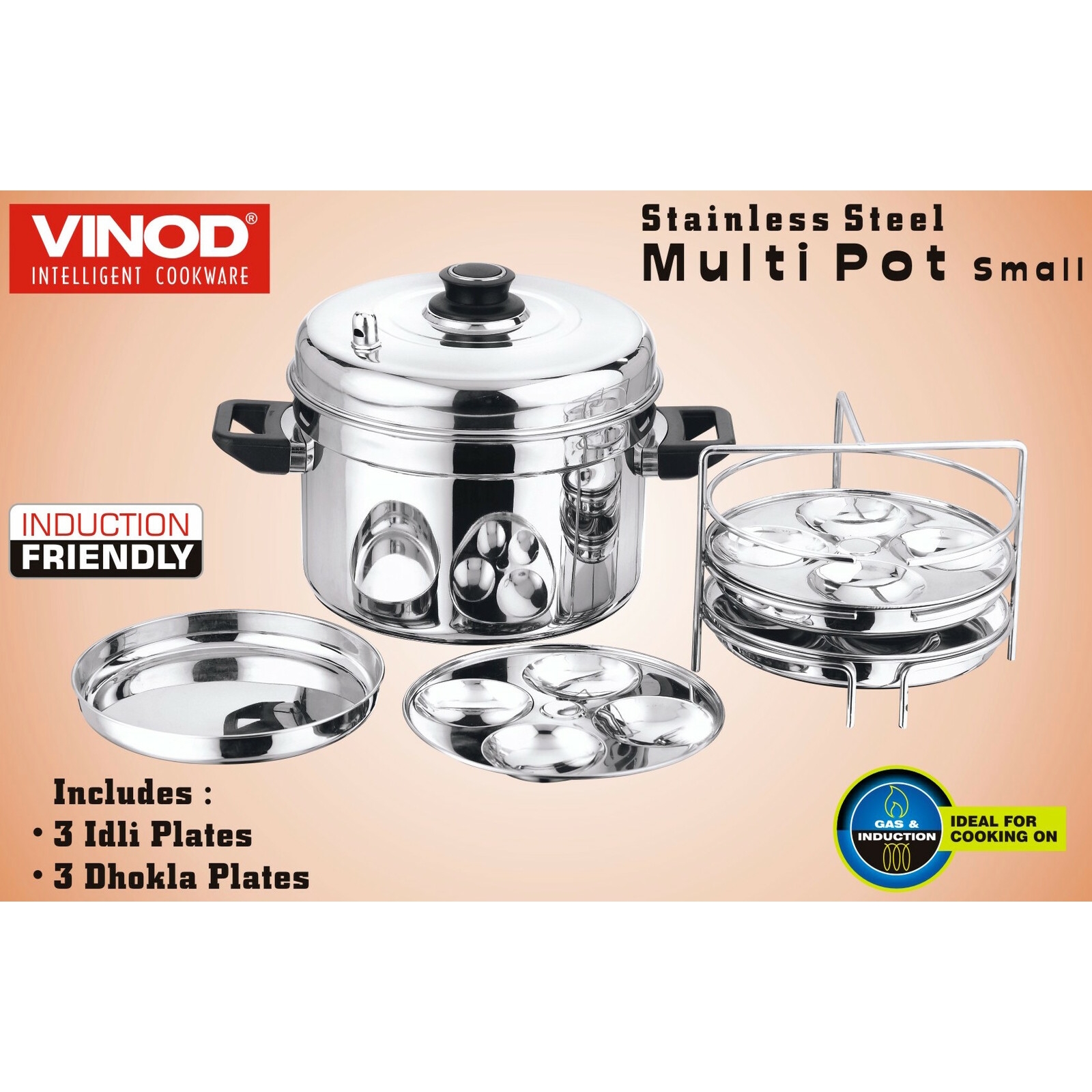 Vinod Stainless Steel  Idli Dhokla & Patra Multi Kadahi 26cm-2