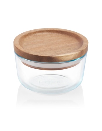 Pyrex 2 cup Round Dry Food Storage with Wood Lid